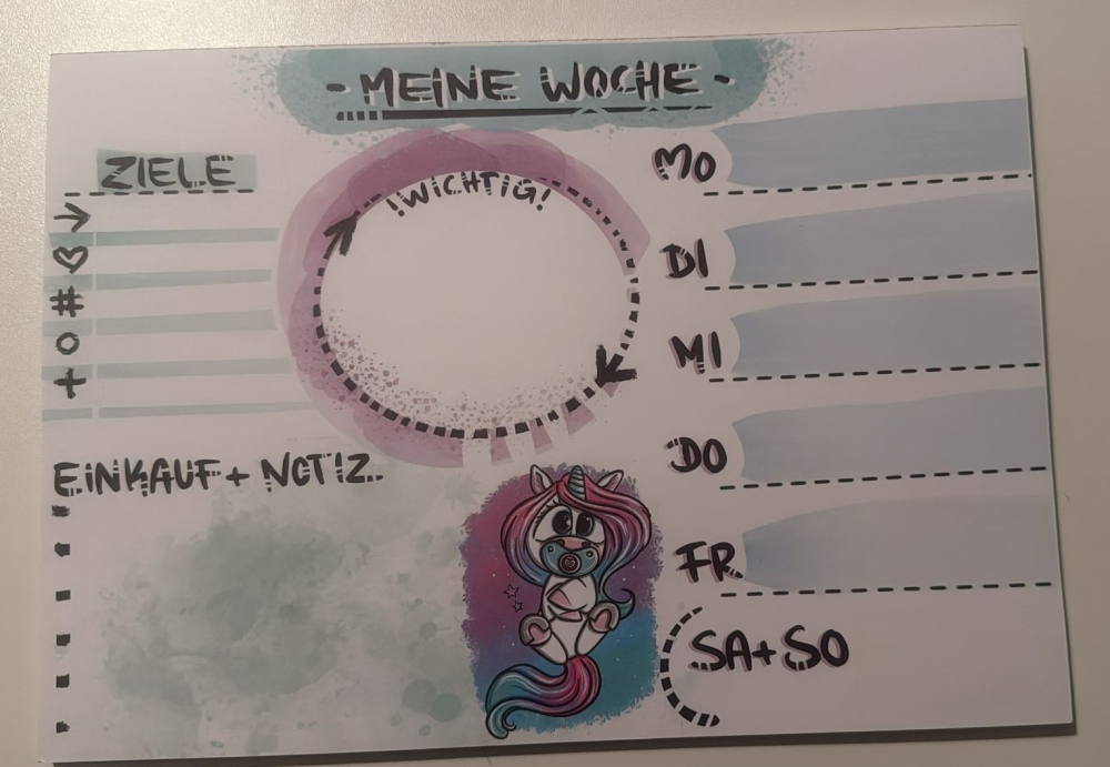 Bild 1 von Mein Kritzel-Mal- und Schreibblock A4 Wochenplaner 4 Motive  / (Planer A4 quer) Einhornbaby