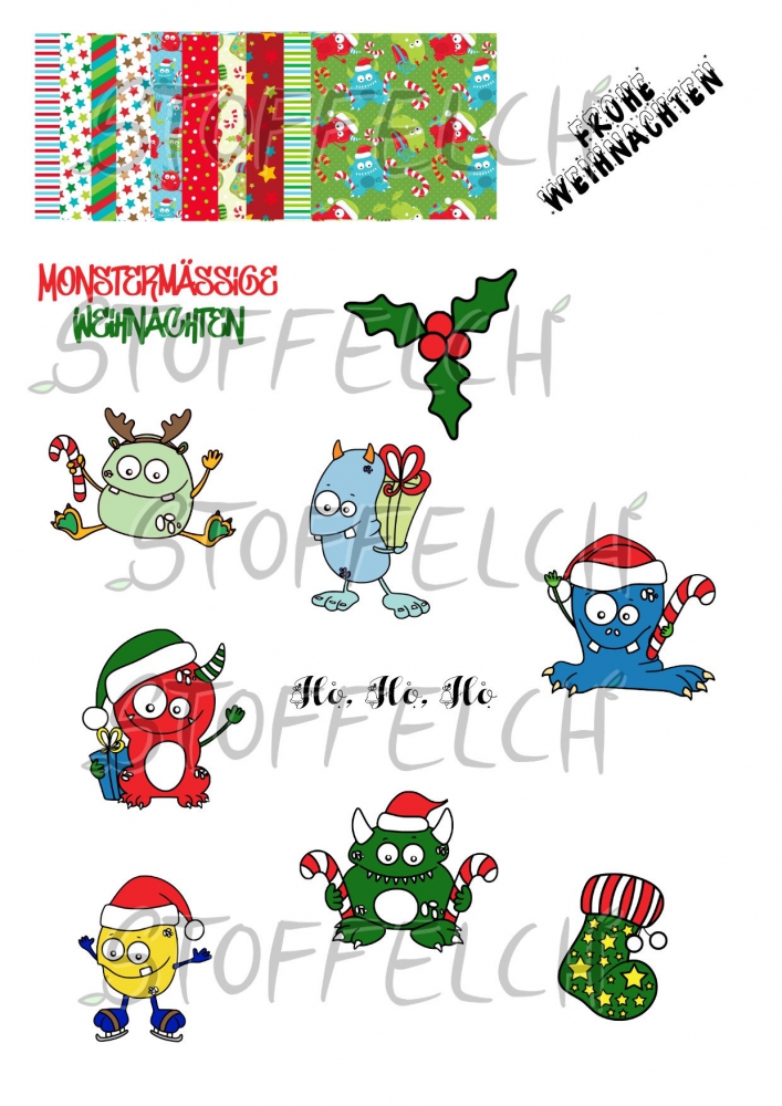 Bild 1 von Plottdatei Monster Weihnachten  inkl. Papieren/Sprüche SVG DXF PNG
