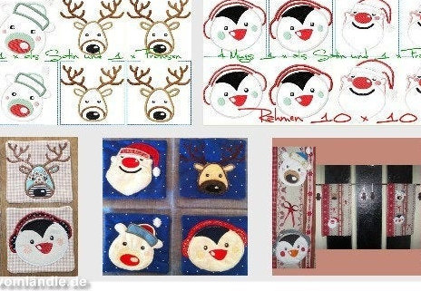 Bild 1 von Mug Rugs Christmas Elch, Santa,Bär und Pinguin Zuckerstangenmugs 10 x 10 ITH