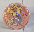 Button Kühlschrankmagnet *Sonnenblumengruß Holo* orange 59mm