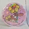 Button Kühlschrankmagnet *Sonnenblumengruß Holo* rosa 59mm