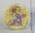 Button Kühlschrankmagnet *Sonnenblumengruß Holo* gelb 59mm