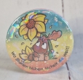 Button Kühlschrankmagnet *Sonnenblumengruß Holo* bunt 59mm